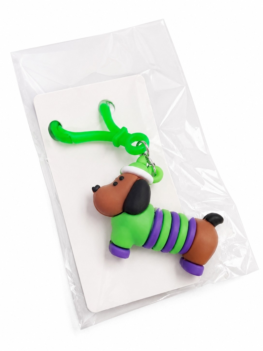 Mint Green & Purple Dachshund Dog Keychain Charm